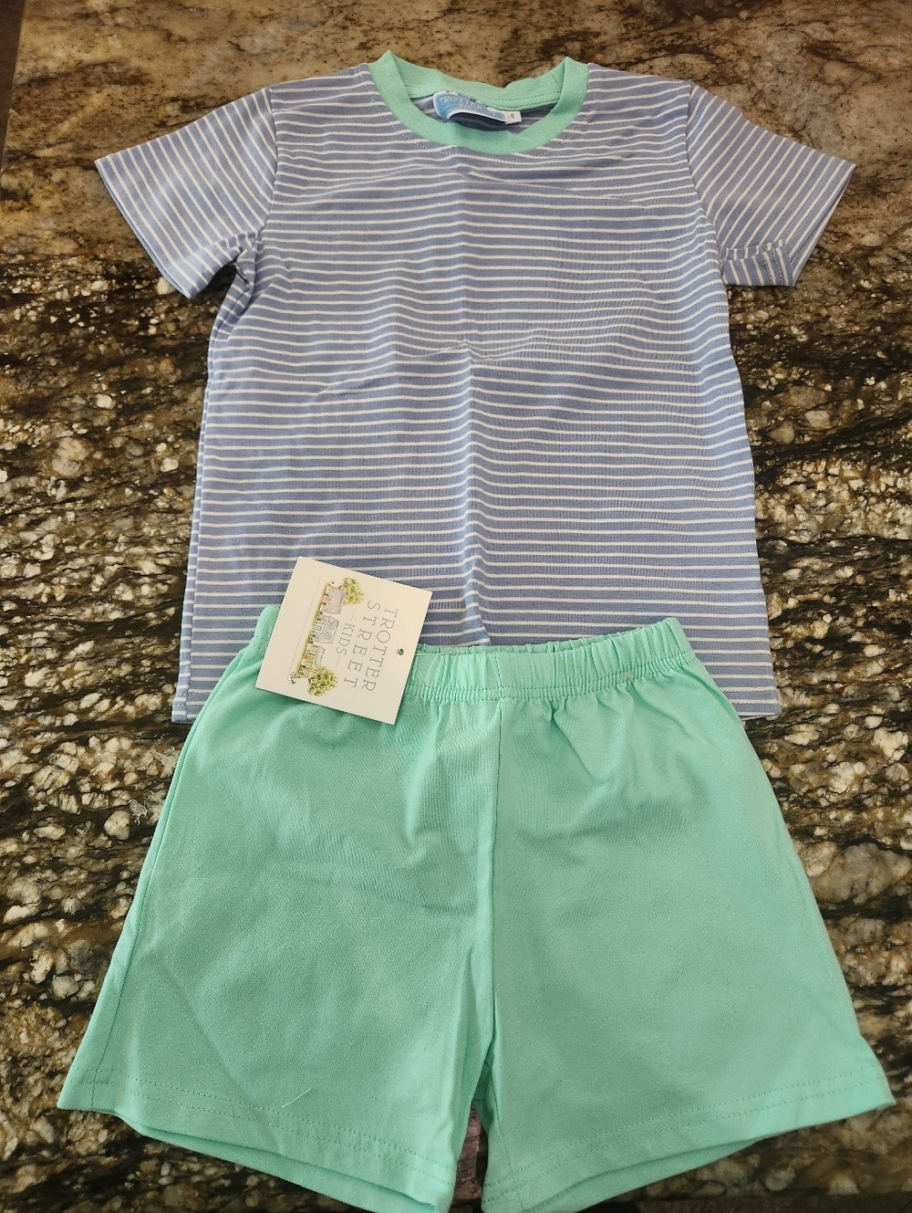 Trotter Street Kids Mint & Light Blue Striped Matching Set